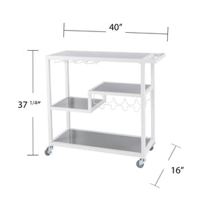 Safavieh Holly And Martin Zephs Rolling Bar Cart With Tempered Glass Shelves And Wine Rack Storage WHITE HZ8818