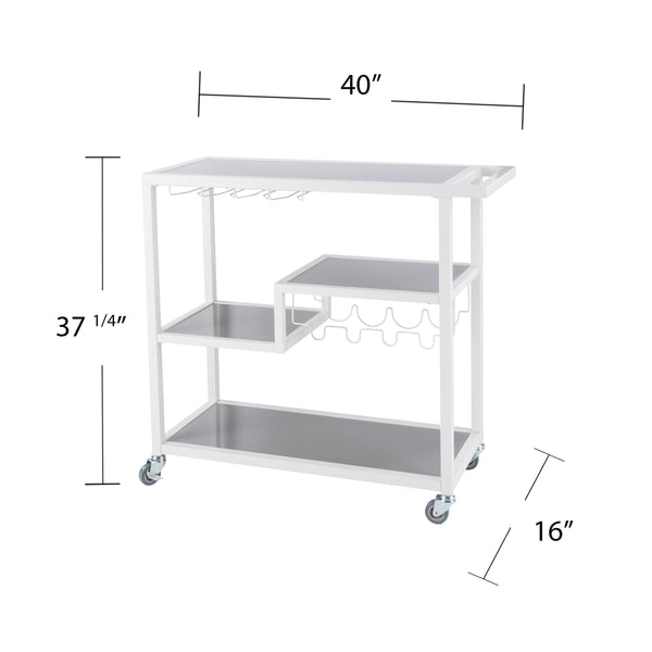 Safavieh Holly And Martin Zephs Rolling Bar Cart With Tempered Glass Shelves And Wine Rack Storage WHITE HZ8818