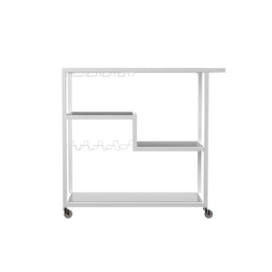 Safavieh Holly And Martin Zephs Rolling Bar Cart With Tempered Glass Shelves And Wine Rack Storage WHITE HZ8818