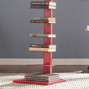 Safavieh Stewartby Spine Tower Shelf Slim Iron Frame 12 Vertical Storage For Small Spaces RED HZ9492
