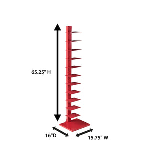 Safavieh Stewartby Spine Tower Shelf Slim Iron Frame 12 Vertical Storage For Small Spaces RED HZ9492