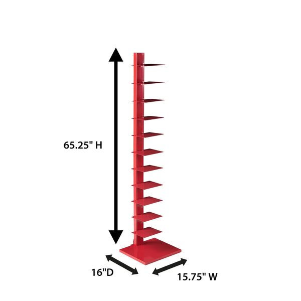Safavieh Stewartby Spine Tower Shelf Slim Iron Frame 12 Vertical Storage For Small Spaces RED HZ9492
