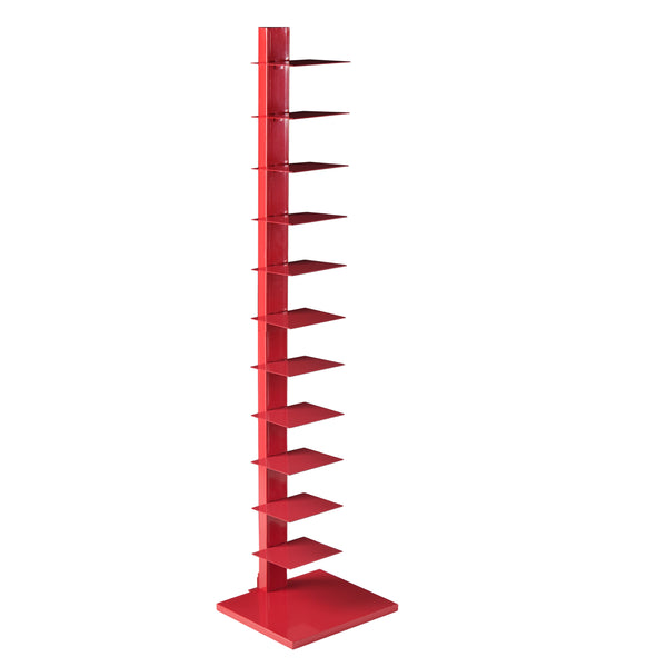 Safavieh Stewartby Spine Tower Shelf Slim Iron Frame 12 Vertical Storage For Small Spaces RED HZ9492