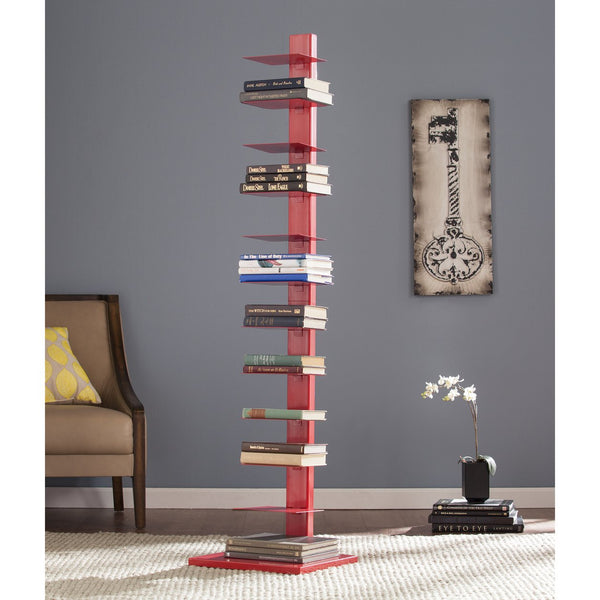 Safavieh Stewartby Spine Tower Shelf Slim Iron Frame 12 Vertical Storage For Small Spaces RED HZ9492