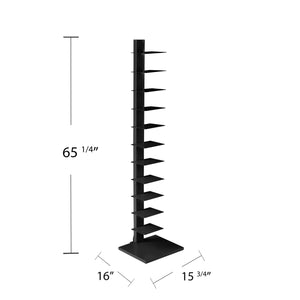 Safavieh Stewartby Spine Tower Shelf Slim Iron Frame 12 Vertical Storage For Small Spaces BLACK HZ9493