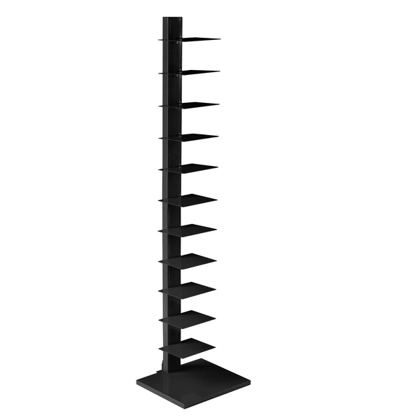 Safavieh Stewartby Spine Tower Shelf Slim Iron Frame 12 Vertical Storage For Small Spaces BLACK HZ9493