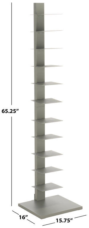 Safavieh Stewartby Spine Tower Shelf Slim Iron Frame 12 Vertical Storage For Small Spaces GREY HZ9495