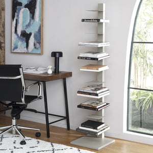 Safavieh Stewartby Spine Tower Shelf Slim Iron Frame 12 Vertical Storage For Small Spaces GREY HZ9495