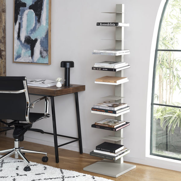 Safavieh Stewartby Spine Tower Shelf Slim Iron Frame 12 Vertical Storage For Small Spaces GREY HZ9495