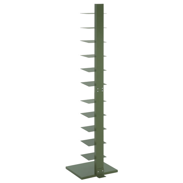 Safavieh Stewartby Spine Tower Shelf Slim Iron Frame 12 Vertical Storage For Small Spaces GARDEN GREEN HZ9496