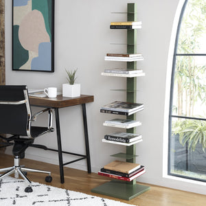Safavieh Stewartby Spine Tower Shelf Slim Iron Frame 12 Vertical Storage For Small Spaces GARDEN GREEN HZ9496