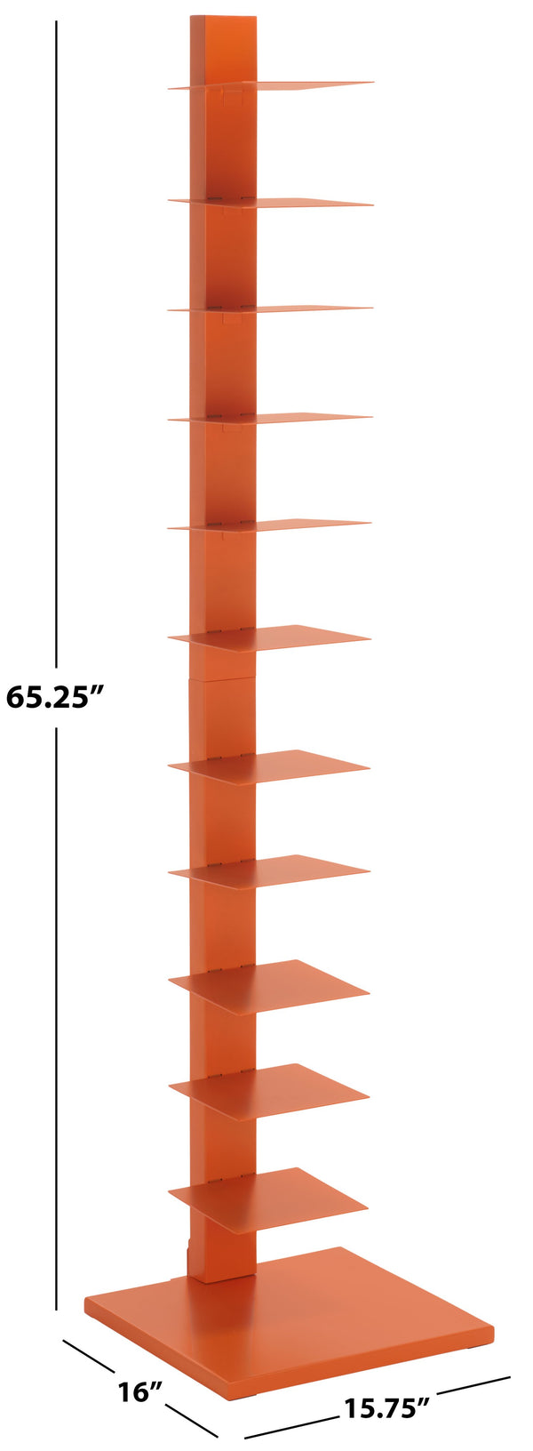 Safavieh Stewartby Spine Tower Shelf Slim Iron Frame 12 Vertical Storage For Small Spaces ORANGE HZ9497