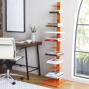 Safavieh Stewartby Spine Tower Shelf Slim Iron Frame 12 Vertical Storage For Small Spaces ORANGE HZ9497