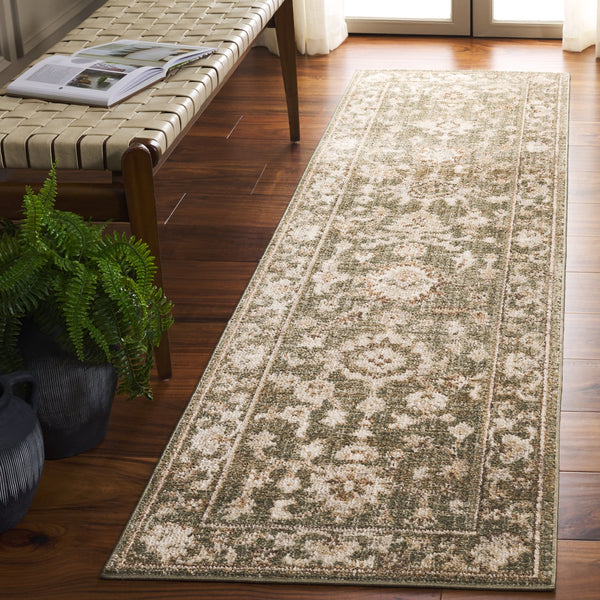 Safavieh Hazel Transitional Runner Area Rug - Elegant Turkish Design In Chic Color Combination For Any Space Green ,Ivory 50% Polyester,50% Polypropylene Hzl504y-28