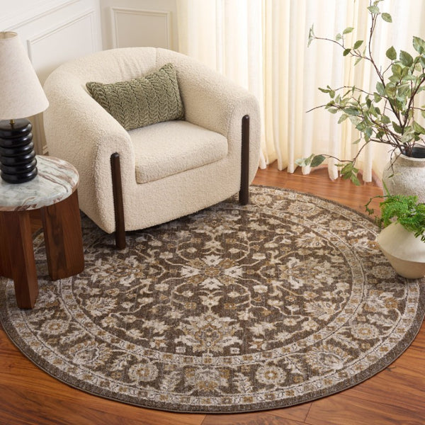 Safavieh Hazel Round Area Rug Power Loomed in Turkey Warm Brown Ivory Traditional Low Pile HZL510T-6R