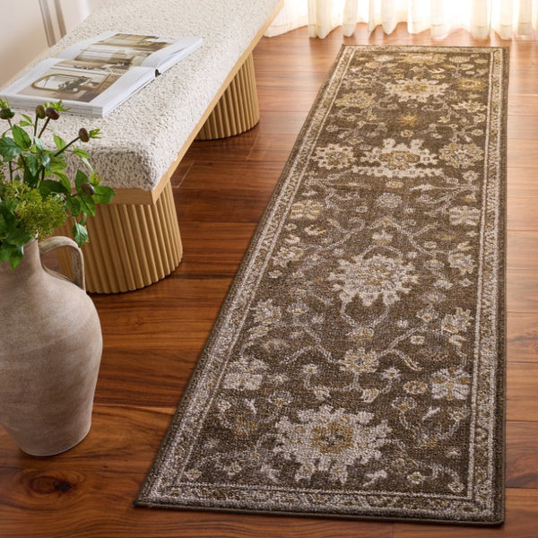 Safavieh Hazel Traditional Turkish Runner Rug Brown Ivory Low Pile Hallway Entryway Accent HZL512T-28