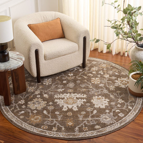 Safavieh Hazel Power Loomed Round Area Rug in Neutral Brown Ivory for Living or Dining Rooms HZL512T-6R