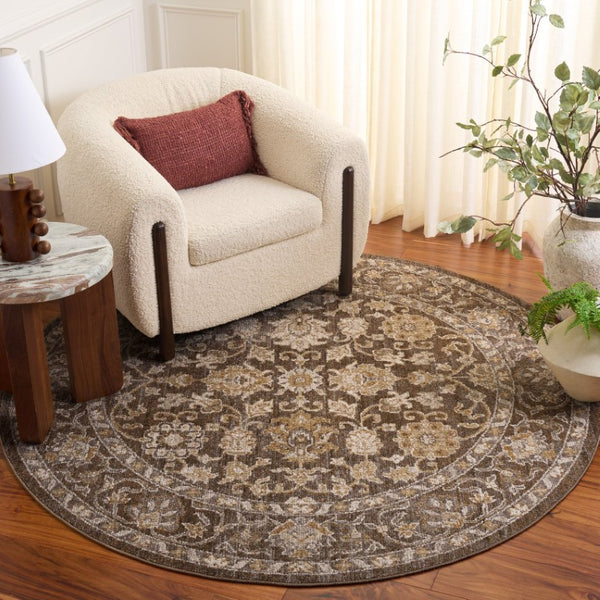 Safavieh Hazel Round Power Loomed Rug in Brown Ivory Traditional Low Pile Indoor Accent HZL514T-6R