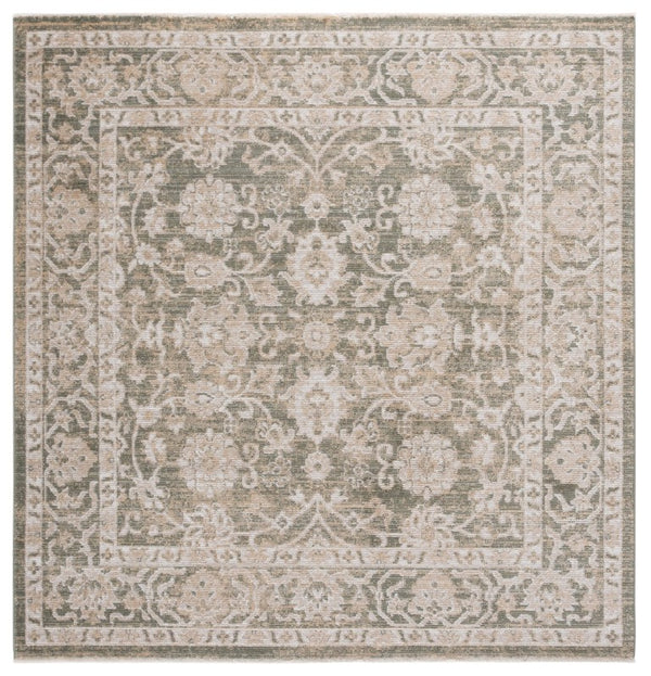 Safavieh Hazel Vintage Inspired Fringe Area Rug in Ivory Beige with Mossy Green Motifs Green / Beige 10'-0" x 10'-0" Square HZL514Y-10SQ
