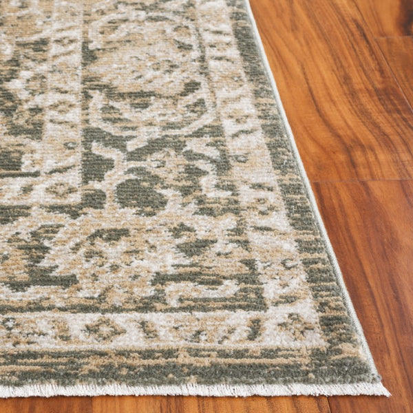 Safavieh Hazel Vintage Inspired Fringe Area Rug in Ivory Beige with Mossy Green Motifs Green / Beige 12'-0" x 16'-0" HZL514Y-1216