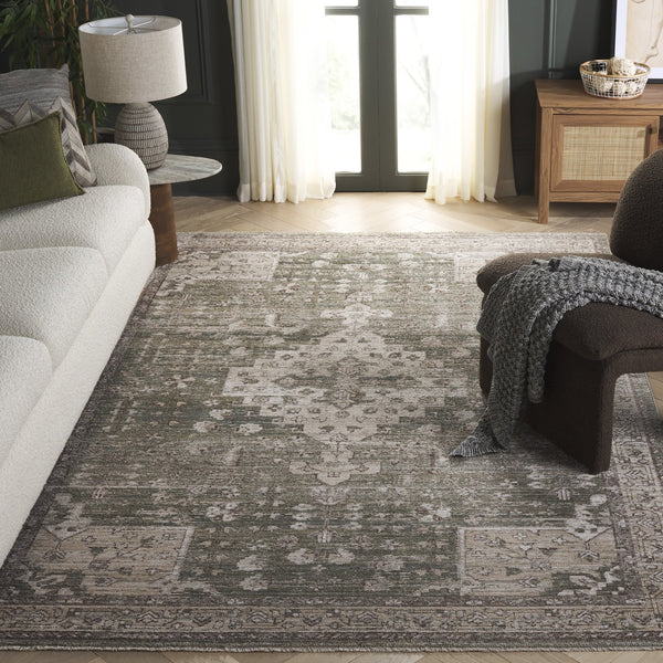 Safavieh Hazel Green And Beige Traditional Area Rug — Low-Profile Durable Power-Loomed Soft, Fade-Resistant Carpet 8'-0" x 10'-0" HZL518Y-8