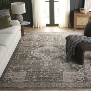 Safavieh Hazel Round Turkish Area Rug In Green Beige Traditional Motif, Low-Pile Power-Loomed, Durable Elegance 6'-0" x 6'-0" HZL518Y-6R