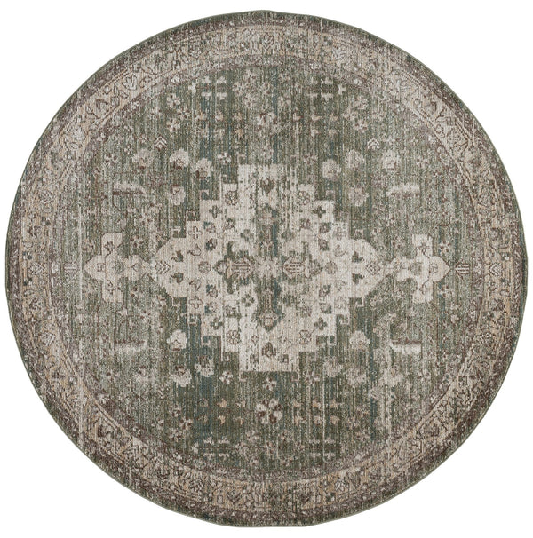 Safavieh Hazel Round Turkish Area Rug In Green Beige Traditional Motif, Low-Pile Power-Loomed, Durable Elegance 6'-0" x 6'-0" HZL518Y-6R