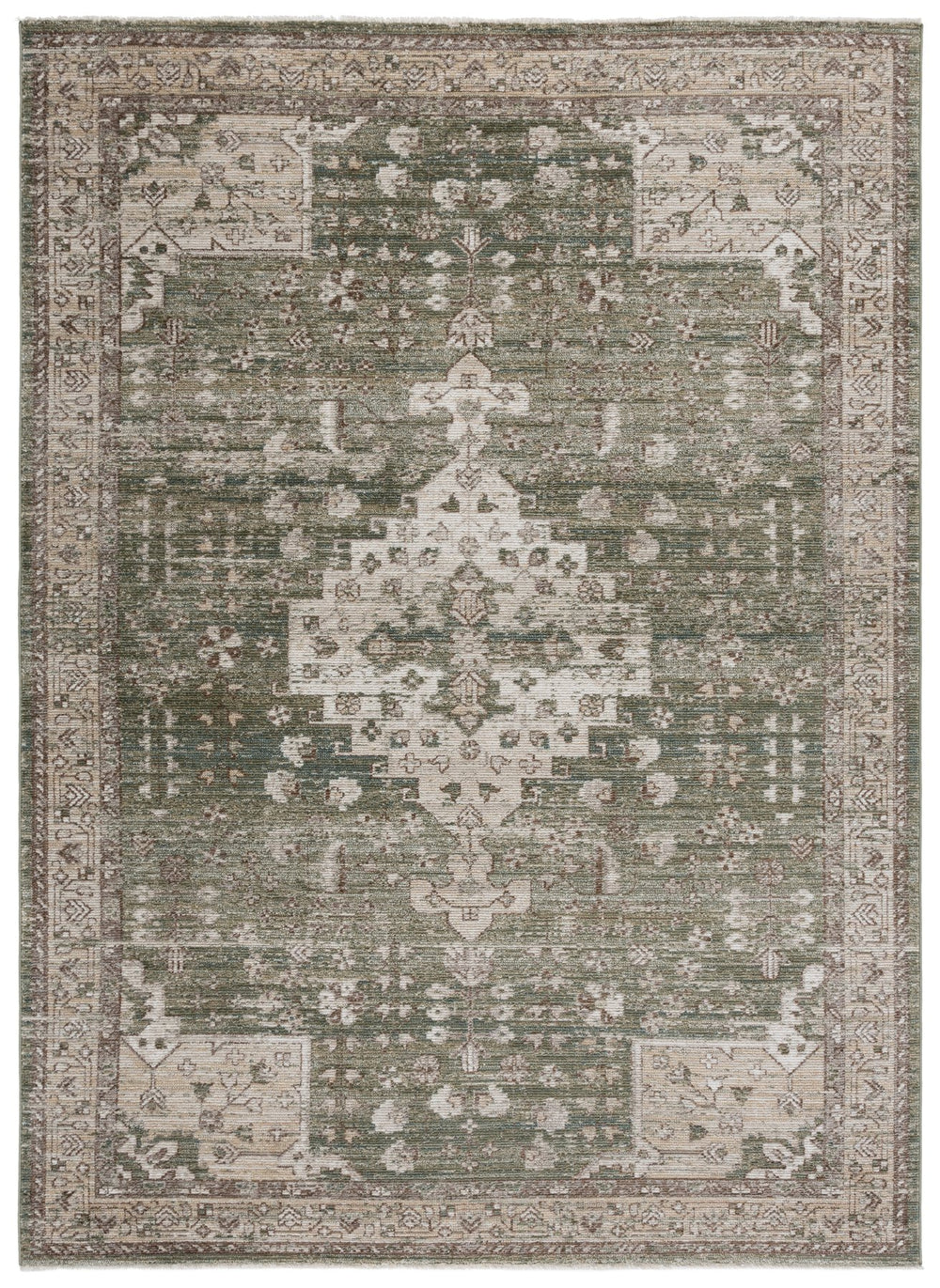 Safavieh Hazel Traditional Green Beige Oriental Area Rug — Low-Profile Durable Power-Loomed Turkish Accent Carpet 4'-0" x 6'-0" HZL518Y-4