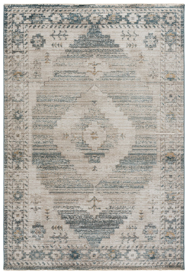 Safavieh Hazel Round Area Rug In Blue Beige — Power-Loomed Turkish Geometric Design, Low-Profile Durable Accent 6'-0" x 6'-0" HZL520M-6R