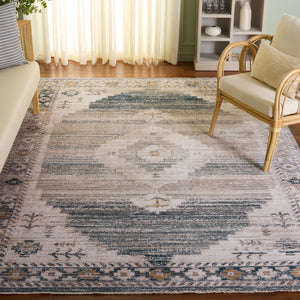 Safavieh Hazel Round Area Rug In Blue Beige — Power-Loomed Turkish Geometric Design, Low-Profile Durable Accent 6'-0" x 6'-0" HZL520M-6R