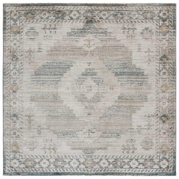 Safavieh Hazel Turkish Power-Loomed Area Rug In Calming Blue & Beige Geometric Boho Motifs, Durable Low Pile 5'-3" x 7'-6" HZL520M-5376