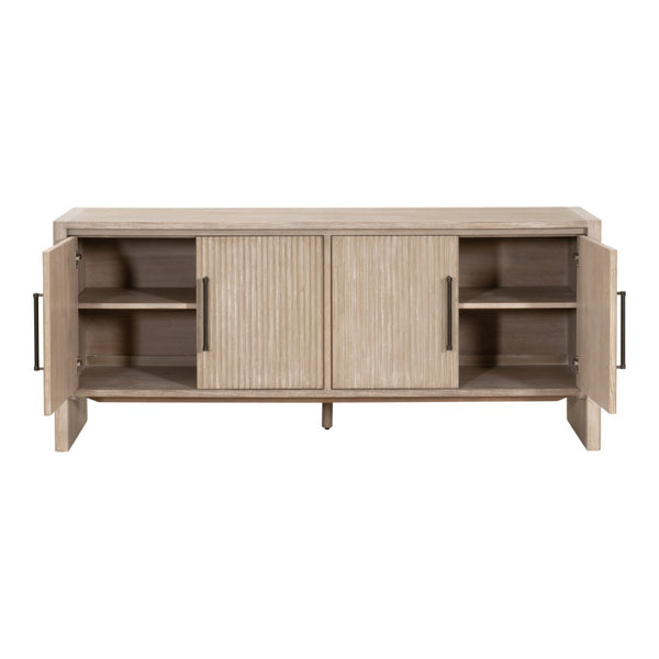 Essentials For Living Halloway Media Sideboard - Stylish Gray Acacia Storage With Reeded Doors & Antique Bronze Handles Natural Gray Acacia Solid Acacia Wood,Mdf,Plywood,Acacia Veneer 6038.Ng