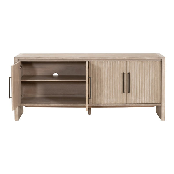 Essentials For Living Halloway Media Sideboard - Stylish Gray Acacia Storage With Reeded Doors & Antique Bronze Handles Natural Gray Acacia Solid Acacia Wood,Mdf,Plywood,Acacia Veneer 6038.Ng