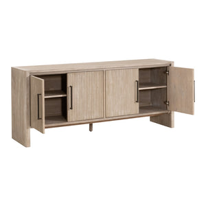 Essentials For Living Halloway Media Sideboard - Stylish Gray Acacia Storage With Reeded Doors & Antique Bronze Handles Natural Gray Acacia Solid Acacia Wood,Mdf,Plywood,Acacia Veneer 6038.Ng