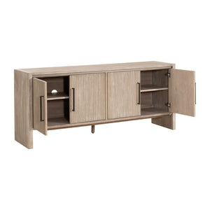 Essentials For Living Halloway Media Sideboard - Stylish Gray Acacia Storage With Reeded Doors & Antique Bronze Handles Natural Gray Acacia Solid Acacia Wood,Mdf,Plywood,Acacia Veneer 6038.Ng