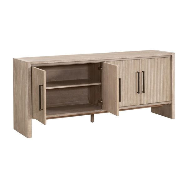 Essentials For Living Halloway Media Sideboard - Stylish Gray Acacia Storage With Reeded Doors & Antique Bronze Handles Natural Gray Acacia Solid Acacia Wood,Mdf,Plywood,Acacia Veneer 6038.Ng