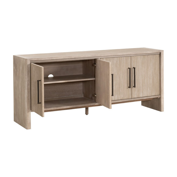 Essentials For Living Halloway Media Sideboard - Stylish Gray Acacia Storage With Reeded Doors & Antique Bronze Handles Natural Gray Acacia Solid Acacia Wood,Mdf,Plywood,Acacia Veneer 6038.Ng