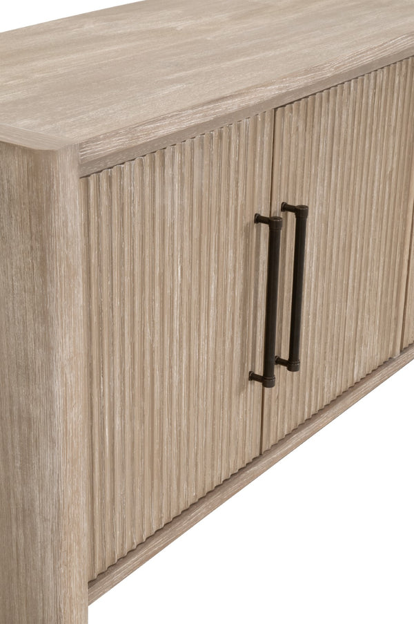 Essentials For Living Halloway Media Sideboard - Stylish Gray Acacia Storage With Reeded Doors & Antique Bronze Handles Natural Gray Acacia Solid Acacia Wood,Mdf,Plywood,Acacia Veneer 6038.Ng