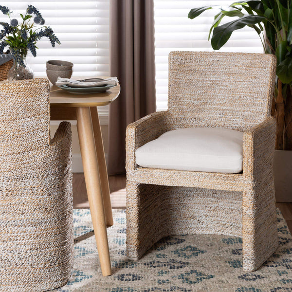 Bali & Pari Harlow Handwoven Seagrass Mango Wood Dining Chair for Bohemian Rooms
