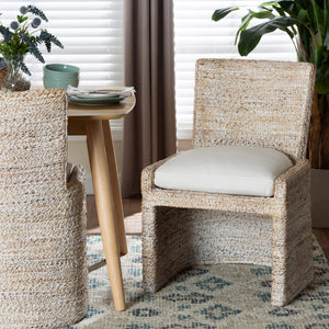 Bali & Pari Harlow Handwoven Seagrass Mango Wood Dining Chair for Bohemian Rooms