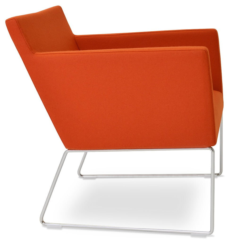 Soho Concept Harput Sled Wire Armchair - Stylish Chrome Base & Cozy Camira Blazer Wool - 10-year Guarantee, Orange Orange  Soho-concept-dining-chair-12069