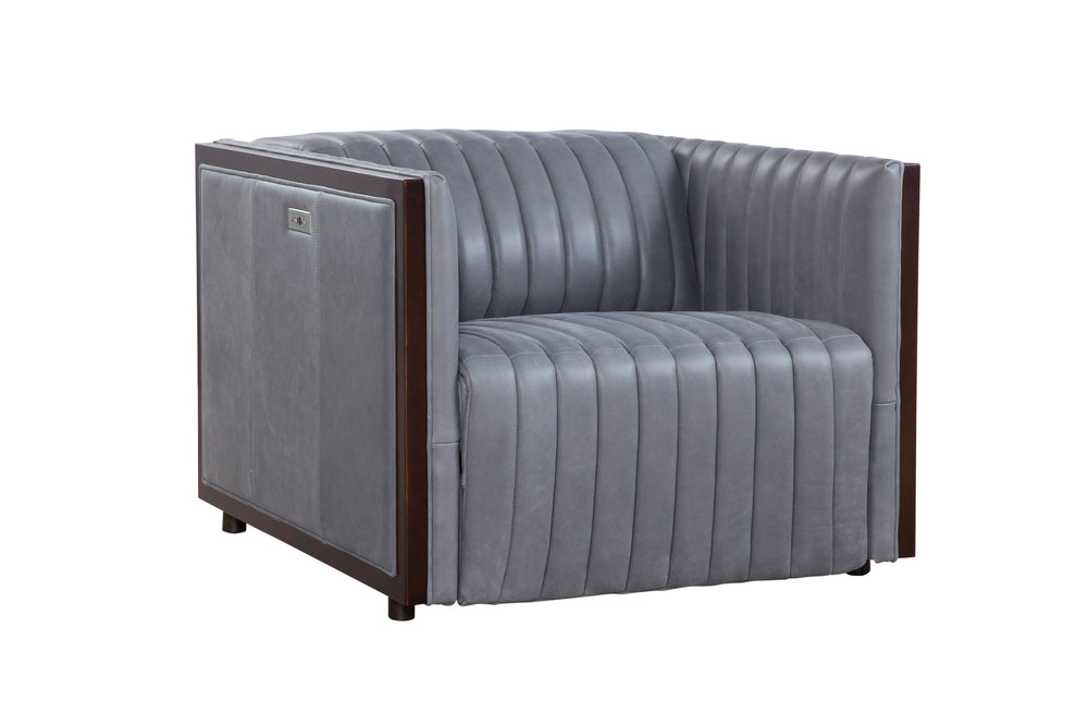 Olivia + Quinn Havana Swivel Chair - Luxurious Top Grain Leather, Power Headrest, Usb Port, Modern Style, Comfort Selena Storm Leather,Foam,Wood 2103m_Sel9501