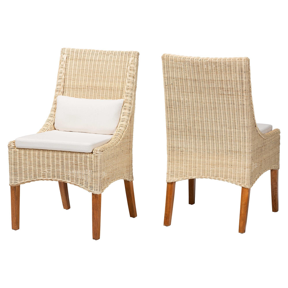 Baxton Studio Bali & Pari Haybourne Handwoven Rattan Wingback Dining Chairs with Mango Wood Legs Set Haybourne-Natural Rattan-Cushion-DC
