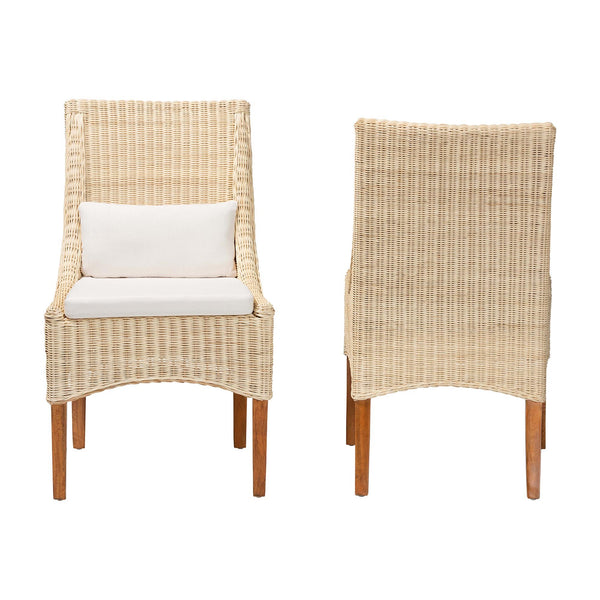 Bali & Pari Haybourne Handwoven Rattan Wingback Dining Chairs with Mango Wood Legs Set