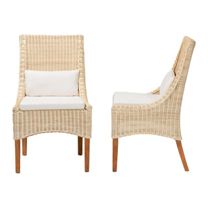 Bali & Pari Haybourne Handwoven Rattan Wingback Dining Chairs with Mango Wood Legs Set