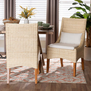 Bali & Pari Haybourne Handwoven Rattan Wingback Dining Chairs with Mango Wood Legs Set