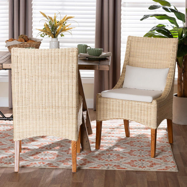 Bali & Pari Haybourne Handwoven Rattan Wingback Dining Chairs with Mango Wood Legs Set