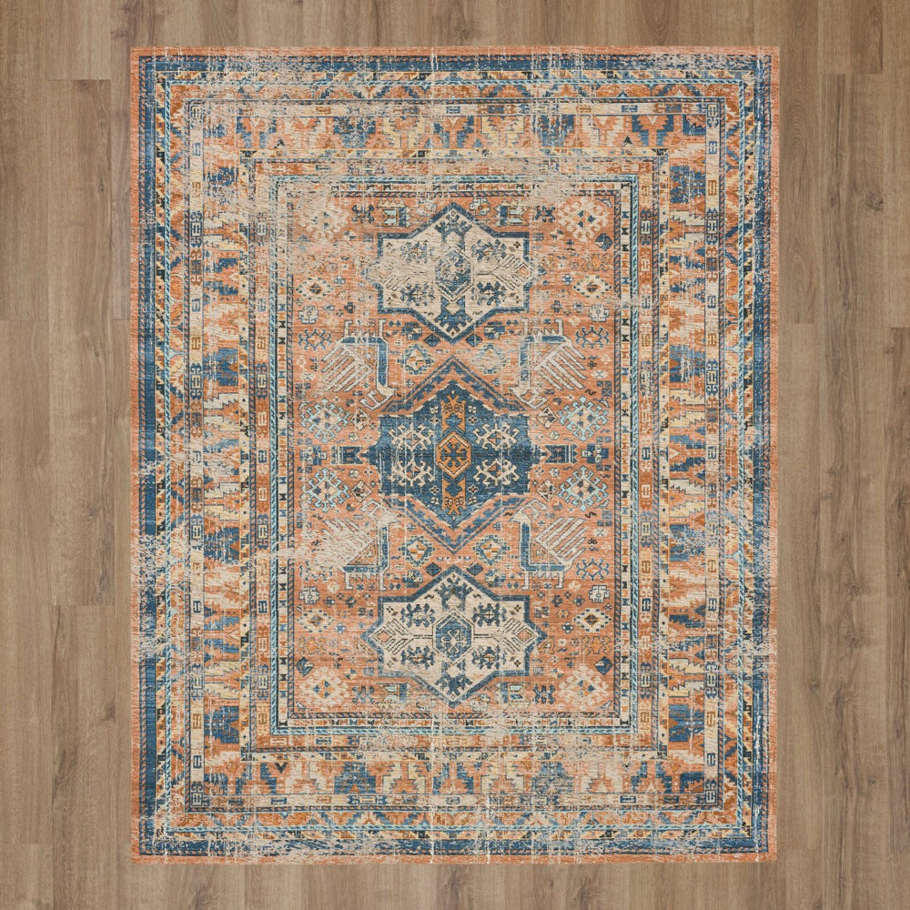 Karastan Rugs Zula Haykota Machine Woven Printed Polyester Traditional Area Rug Terracotta/Rust Blue 8' x 10'