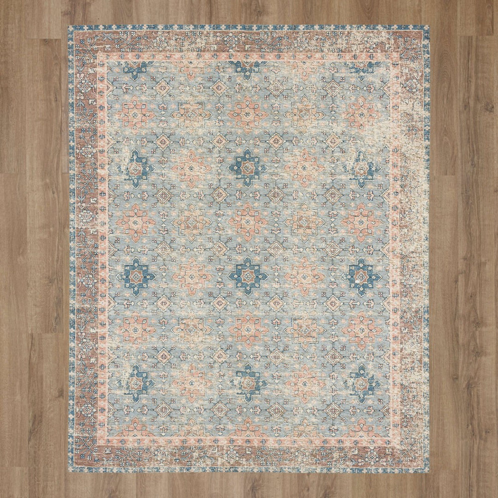 Karastan Rugs Zula Hazega Machine Woven Printed Polyester Traditional Area Rug Blue/Rose 8' x 10'