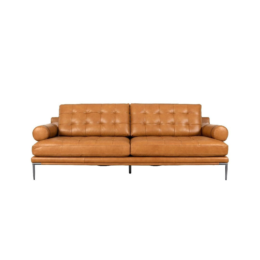 Pasargad Home Kimberly Luxury Brown Leather 3-seater Sofa - Elegant Design & Modern Comfort Brown Leather Sofa-0555-3